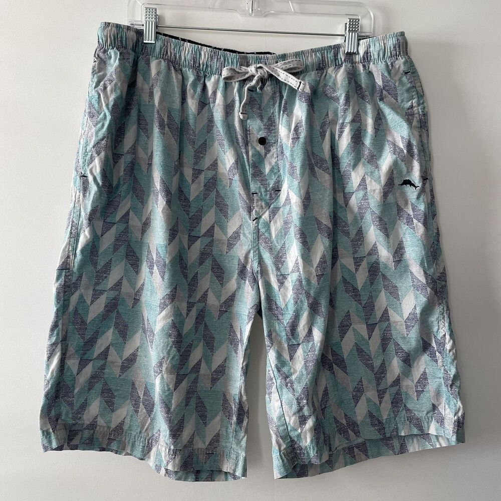 Tommy Bahama Men's Lounge Sleep Shorts Geometric Blue Gray Drawstring  XL